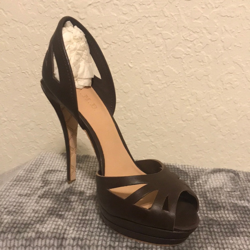L.A.M.B brown leather heels.